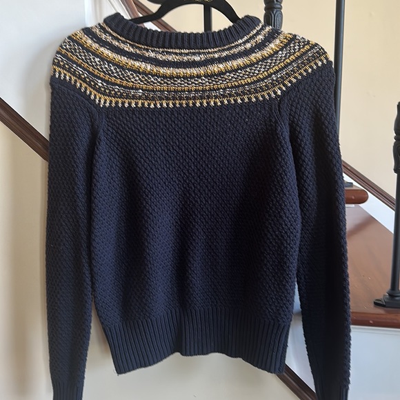 J Crew 🔥 The Reeds Navy Gold Cotton Blend Sparkly Fair Isle Pullover Sweater - Picture 2 of 7